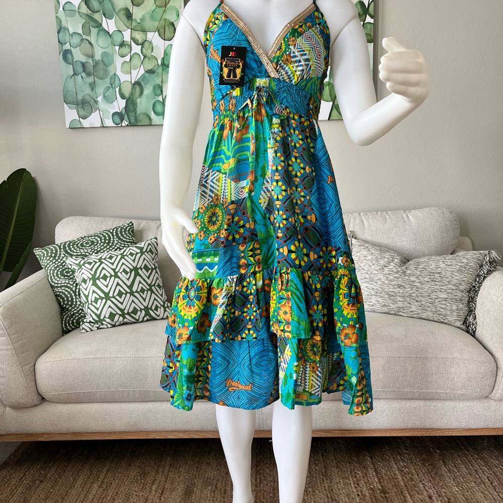 Multi color Ruffled Tiered Midi Sundresses